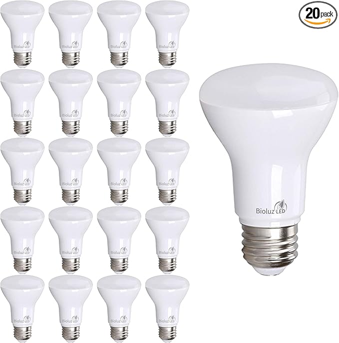 Bioluz LED Light Bulb BR20 Light Bulbs 2700K Bright Warm White LED Bulbs 6W=50W Replacement 90 CRI 540 Lumen Indoor/Outdoor UL Listed CEC Title 20 Compliant Home Decor LED Lights for Bedroom - 20 Pack