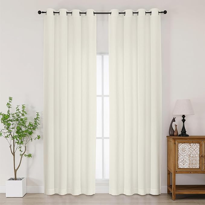 Chyhomenyc Ivory Curtains 96 Inch Length 2 Panels, Light Filtering Faux Linen Textured Soft Airy Curtains for Living Room, Thick Farmhouse Grommet Bedroom Drapes, 50Wx96L Inch, 2PCS