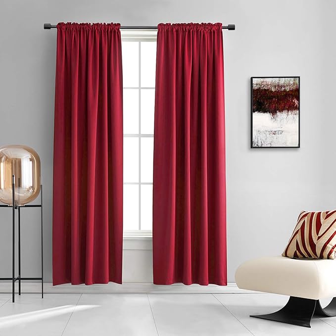 DONREN 84 inche Length Curtain Panels - Light Reducing Thermal Insulated Solid Blackout Curtains/Panels/Drapes for Living Room (Set of 2, 60 inches by 84 Inch, Red)