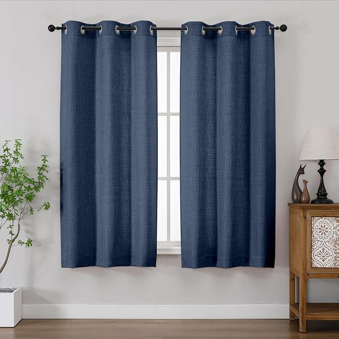 Chyhomenyc Blue Curtains 63 Inch Length 2 Panels for Bedroom, Light Filtering Faux Linen Textured Living Room Curtain, Thick Elegant Farmhouse Soft Airy Grommet Window Drapes, 40Wx63L, 2PCS