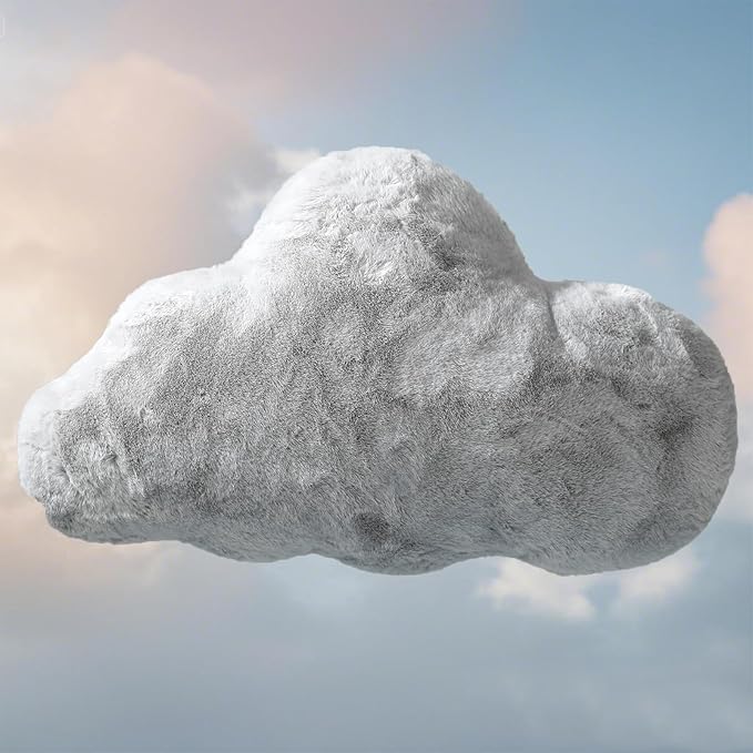 YRXRUS Cloud Pillows, Gray Cloud Shaped Pillow, Decorative Throw Pillow Gifts, Cute Plush Room Decor, Fluffy Faux Rabbit Fur 13"x21" Pillows for Living Bedroom Kids Room