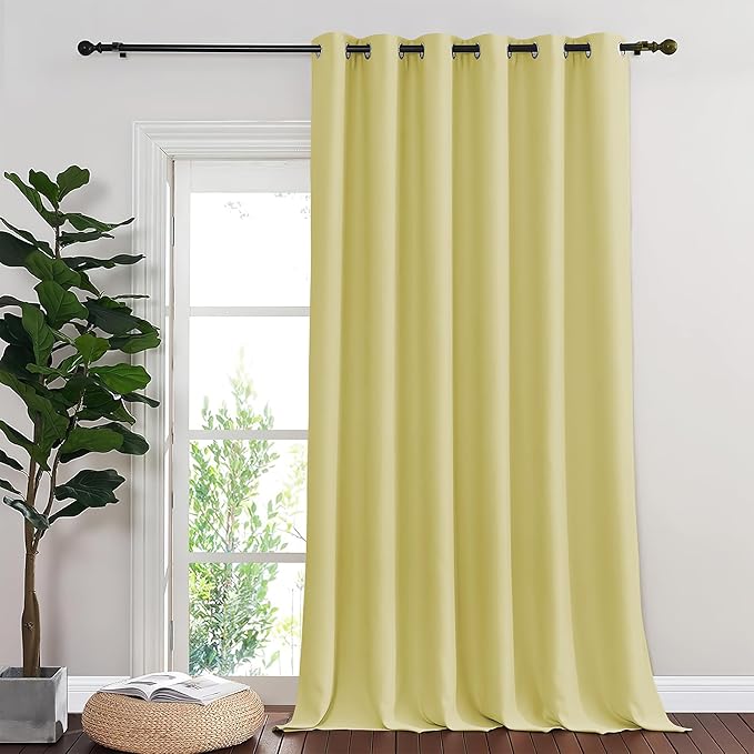 NICETOWN Sliding Door Curtain 108 Inches Long - Blackout Thermal Insulated Grommet Room Divider Privacy Drape for Patio Glass Door, 1 Panel, Paler Yellow, 100 Inch Extra Wide