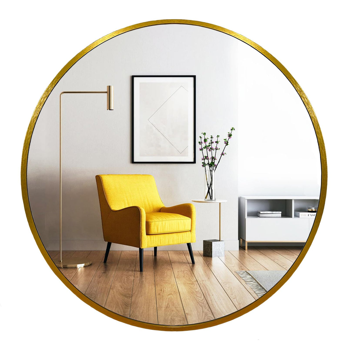 Oruii Round Mirror, 24 inch Glold Circle Mirror, Bruhsed Gold Metal Frame