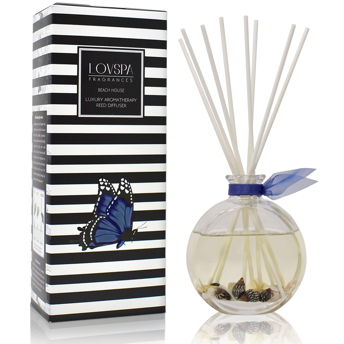 LOVSPA Reed Diffuser Set, Beach House Scented Oil Diffuser with Sticks, Home Fragrance Accessories for Bathroom Shelf Decor, Aroma Diffusers for Home or Office Desk, USA Made