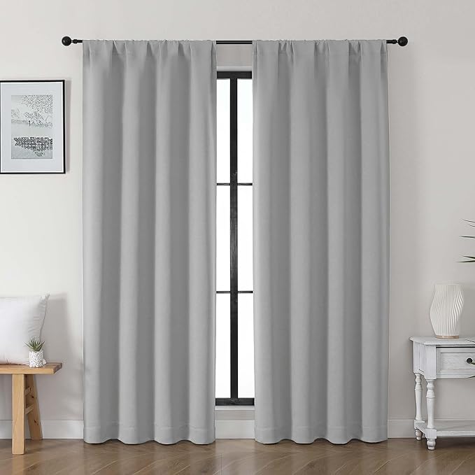 Gwine Silver Grey Blackout Curtains for Living Room 72 inches Long, Noise Reducing Room Darkening Window Treatment Curtains for Bedroom, Farmhouse Decor with Rod Pocket, Each 40" Wx72 L,2PCS
