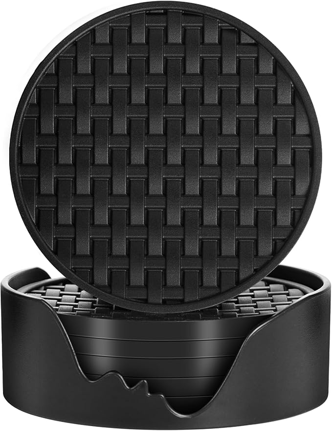 6 Pcs Silicone Coasters for Drinks Black, 4 Inches Heat Resistant Cup Mats, Non-Slip Waterproof Table Protectors for Coffee Mugs, Cups - Home Kitchen Office Decor