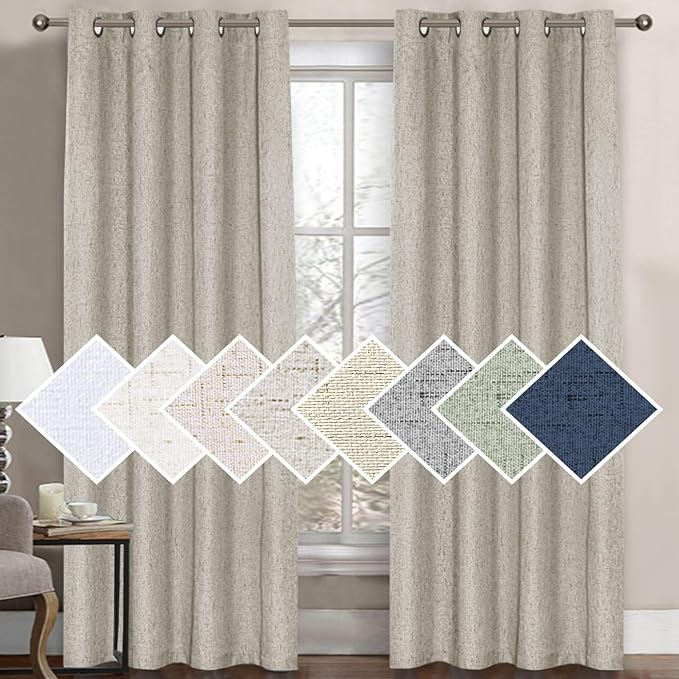 H.VERSAILTEX 100% Blackout Curtain for Bedroom 108 Inches Long Grommet Linen Face Full Light Blocking Curtain Drape for Living Room Thermal Insulated Linen Look Curtain 1 Panel, 52" W x 108" L, Stone
