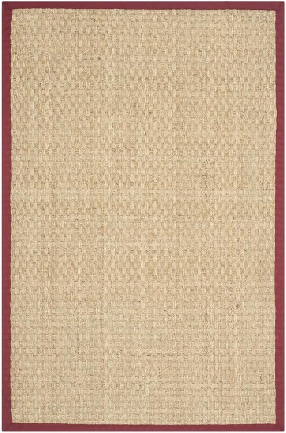 SAFAVIEH Area Rug 2x3 - Natural Fiber Collection - Natural & Red, Seagrass, Basketweave Pattern with Border (NF114D)