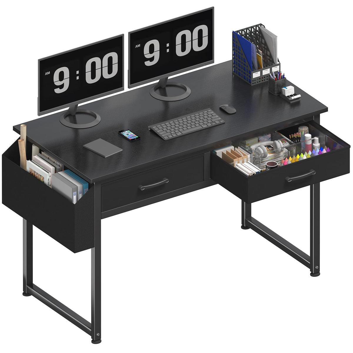 DLisiting Computer Desk with Fabric Drawers for Home Office Bedroom, 40 Inch Small Gaming Desk with 2 Drawers, Study Writing Table PC Desks, Black