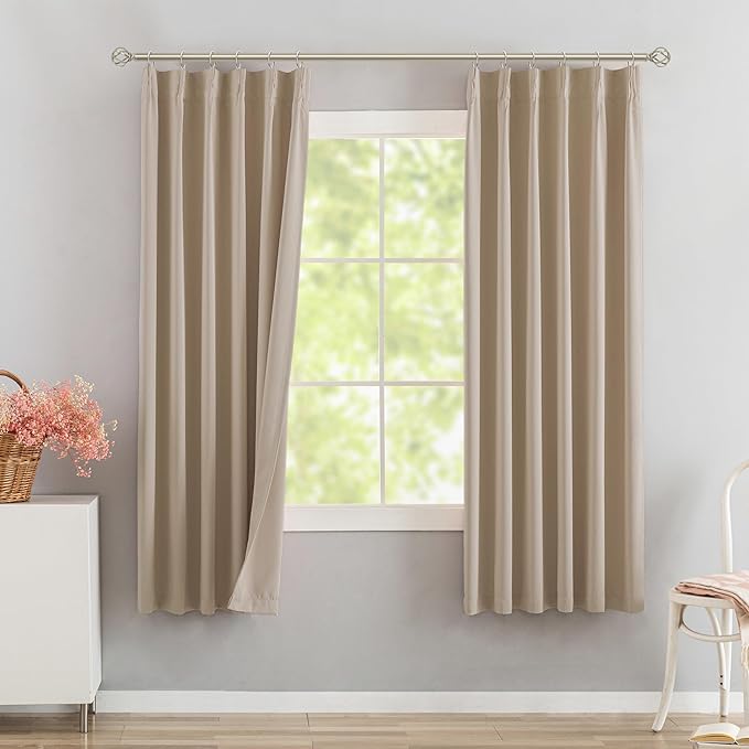DONREN Sand Pinch Pleated Blackout Curtains with Hooks - 72 inch Length Room Darkening Thermal Insulated Window Curtain Drapes for Living Room Bedroom Set of 2 Panels 40" Wx72 L