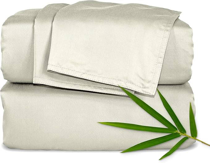 Pure Bamboo Split King Sheets, Genuine 100% Organic Viscose Derived from Bamboo Bed Sheet Set, Soft & Cooling, Double Stitching, 2 Fitted Sheets (Split King, Birch)