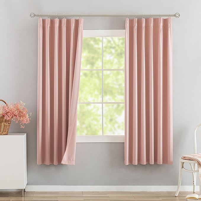 DONREN Baby Pink Pinch Pleated Blackout Curtains with Hooks - 72 inch Length Room Darkening Thermal Insulated Window Curtain Drapes for Living Room Bedroom Set of 2 Panels 40" Wx72 L