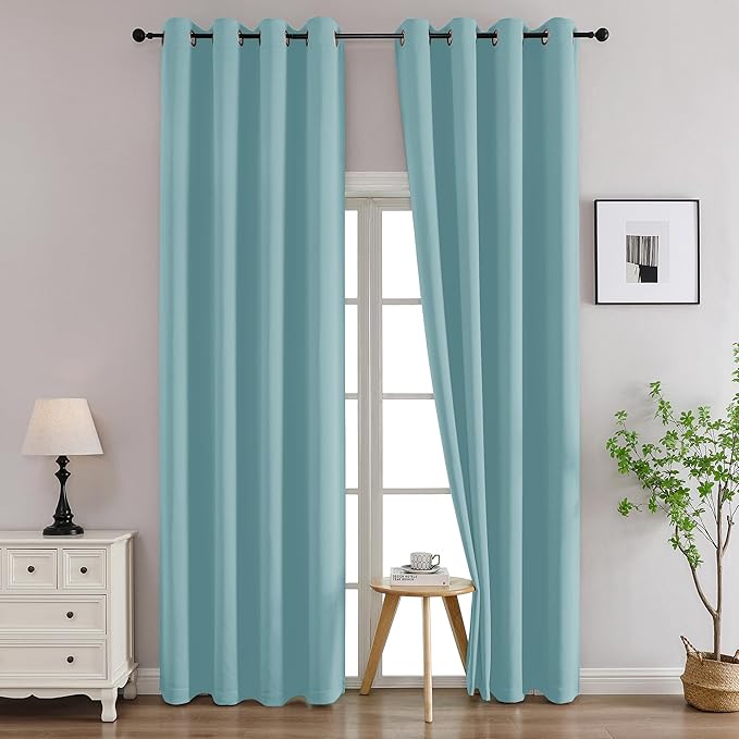Simplebrand Aqua Curtains for Bedroom Living Room 96 Inches Long 2 Panels Set, Room Darkening Thermal Insulated Curtains & Drapes, Solid Grommet Noise Reducing Window Treatment, W50 x L96 Inch