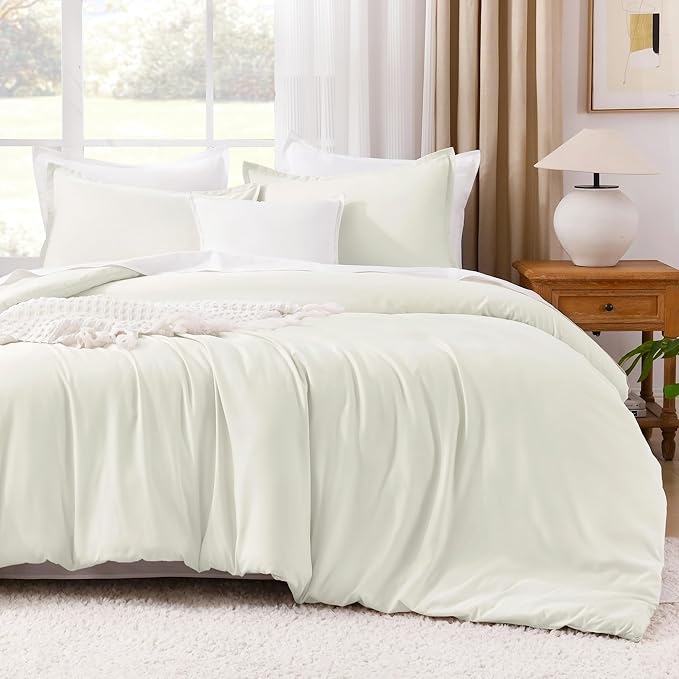 Litanika Oversized King Comforters Ivory Super King Size, 3 Pieces Lightweight Solid Bedding Comforter Set, All Season Fluffy Bed Set (120x120In Comforter & 2 Pillowcases)