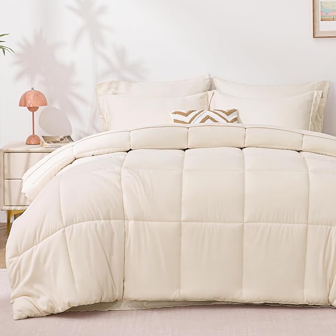 Love's cabin Twin XL Comforter Set Beige, 5 Pieces Twin XL Bed in a Bag, All Season Bedding Sets with 1 Comforter, 1 Flat Sheet, 1 Fitted Sheet, 1 Pillowcase and 1 Pillow Sham