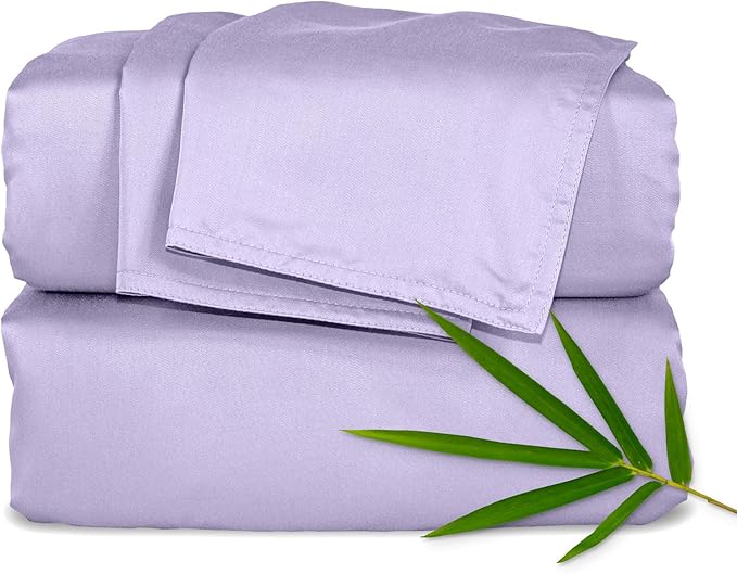 Pure Bamboo Twin Sheets, Genuine 100% Organic Viscose Derived from Bamboo Bed Sheet Set, Luxuriously Soft & Cooling, Double Stitching, 2 Year Quality Promise (Twin, Lavender)
