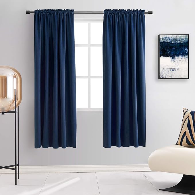 DONREN 2 Panels Navy Blue Blackout Thermal Insulated Curtain Drapes - Solid Soft Smooth Heavy Fabric Curtains for Bedroom(Dark Blue,42 Width by 63 Inch Length)