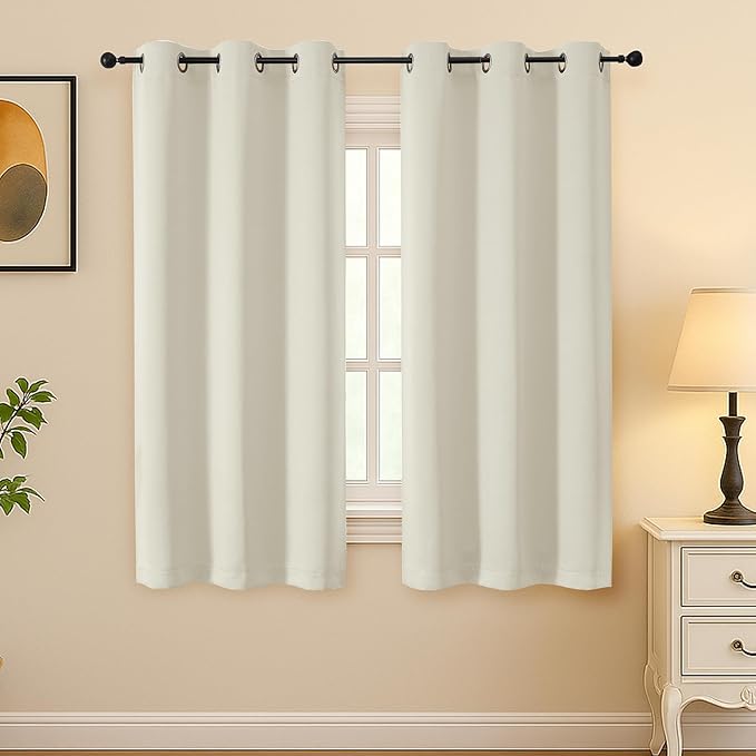 Simplebrand Natural Room Darkening Curtains for Bedroom 63 Inch Length 2 Panels Set, Thermal Insulated Energy Saving Curtains for Kids Room, Grommet Solid Nursery Window Treatment Drapes, W40 x L63