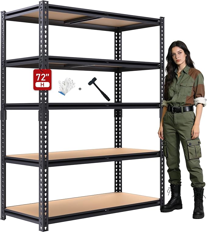 72" H Storage Shelves,Storage Shelves Heavy Duty,2400LBS Metal Shelving Units,Adjustable Garage Shelving Heavy Duty for Garage Storage,Warehouse,16"x35.5"x72",2 Pack