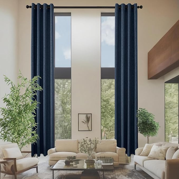 Linen Curtains 166 inch Length 2 Panels for High Ceiling Extra Long Thick Faux Linen Window Drapes Burlap Textured Curtains with Grommet for 2 Story High Living Room (52x166 Navy)