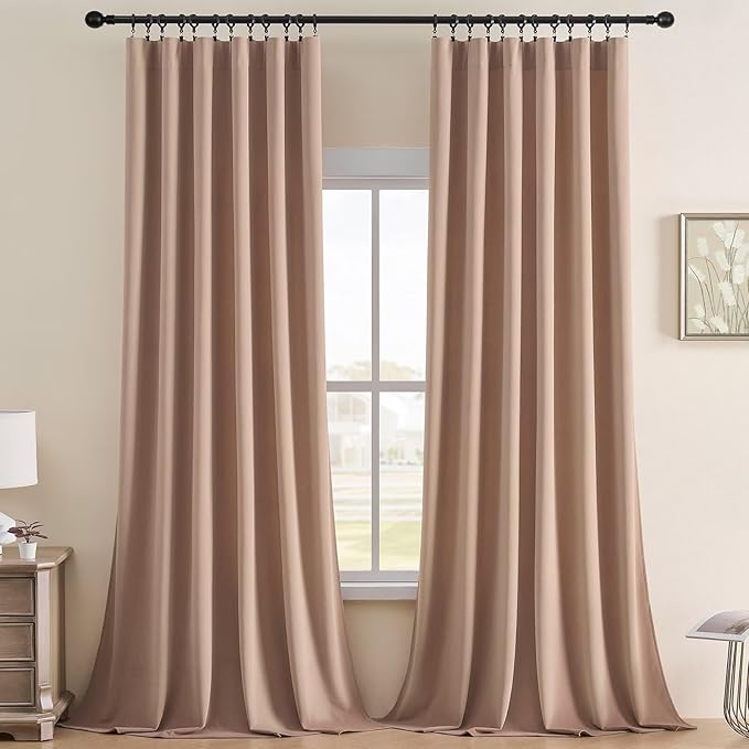 Joydeco Velvet Curtains Rose Beige Blackout Curtains Thermal Insulated 90 inches Long Window Curtains Super Soft Room Darkening Drapes for Bedroom Living Room Elegant Rod Pocket 2 Panels Rose Beige