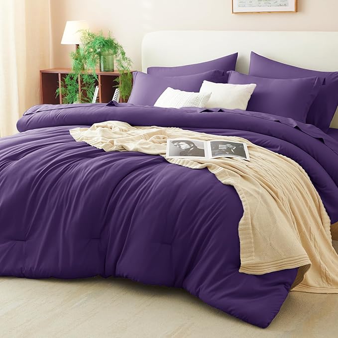 CozyLux Queen Comforter Set Purple, 7 Pieces Bed in a Bag Queen Size Comforter Set with Sheets, Bedding Sets with Down Alternative Comforter, Fitted Sheets, Flat Sheets, Pillow Shams and Pillowcases