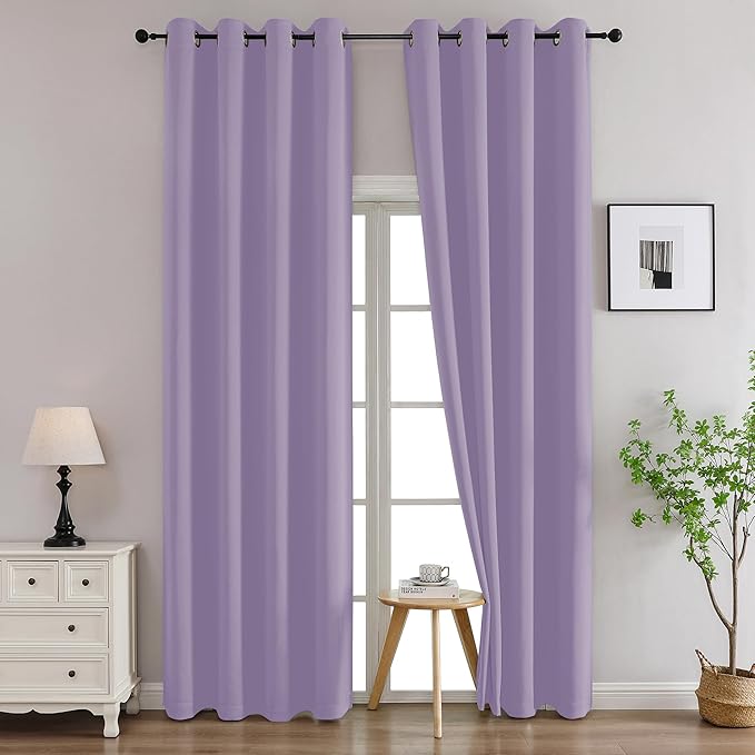Simplebrand Lilac Curtains for Bedroom Living Room 96 Inches Long 2 Panels Set, Room Darkening Thermal Insulated Curtains & Drapes, Solid Grommet Noise Reducing Window Treatment, W50 x L96 Inch