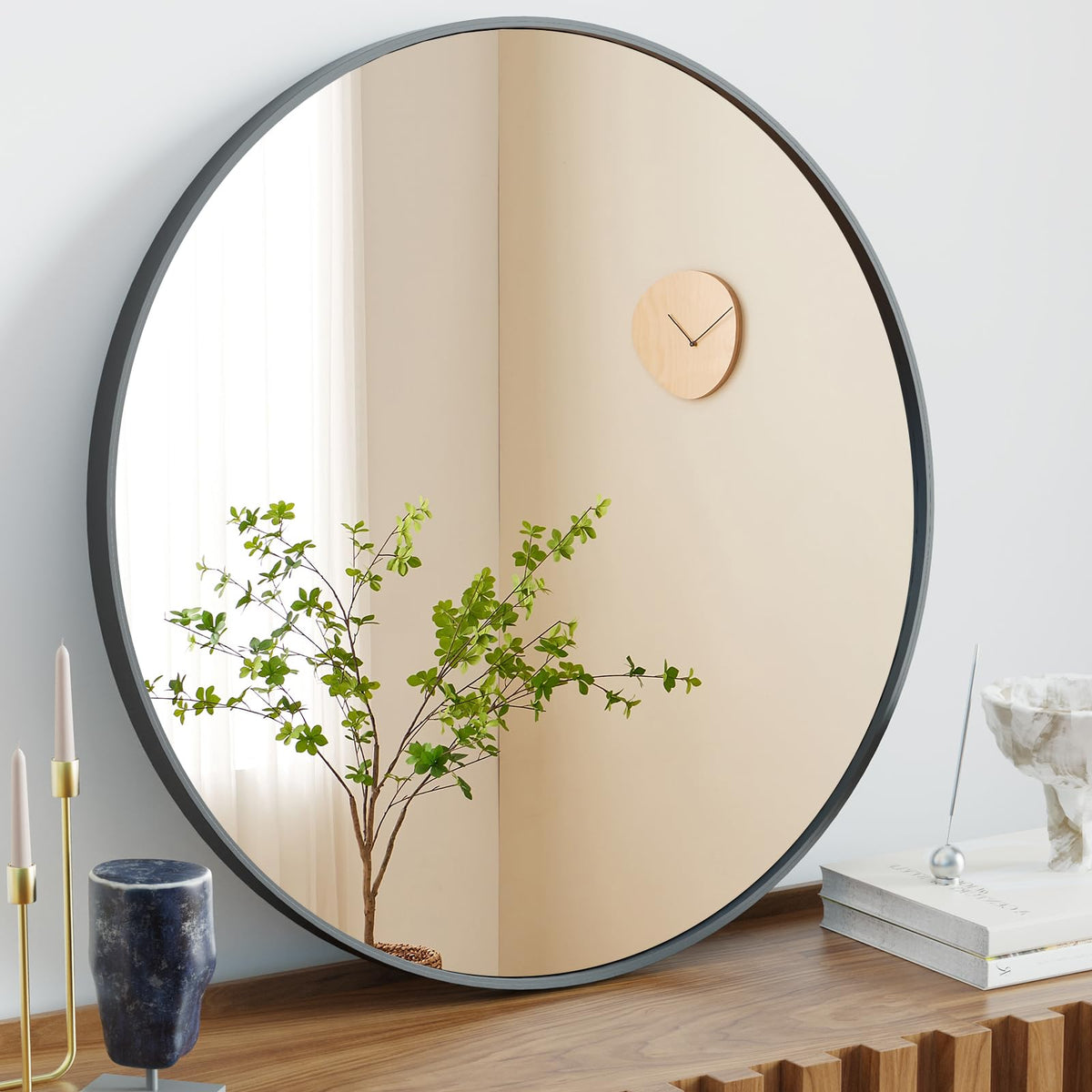 Sweetcrispy Round Bathroom Wall Mirror, Vanity Mirror, 24 Inch