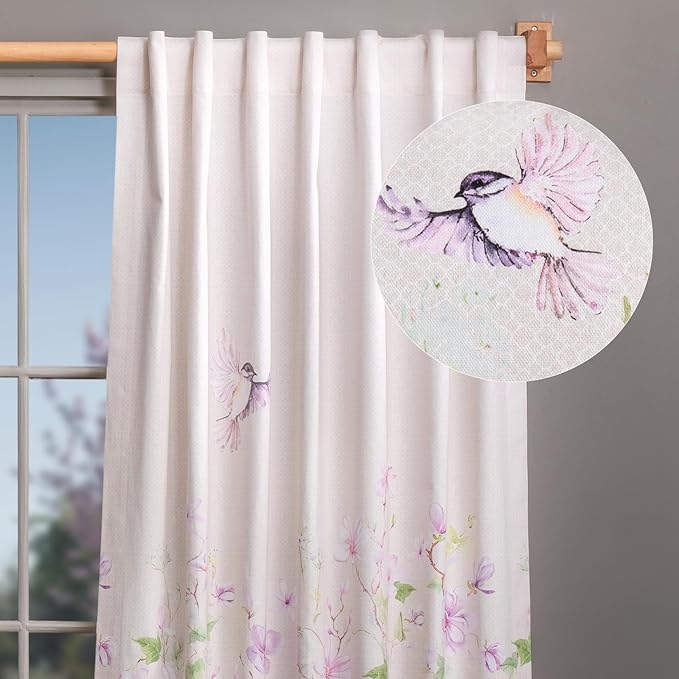 Maison d' Hermine Curtains for Living Room 100% Cotton 96 inch Length One Panel Light Filtering Curtains for Bedroom Windows with Rod and Loop Pockets Drapes (Magnolia Mornings, 50" W x 96" L)