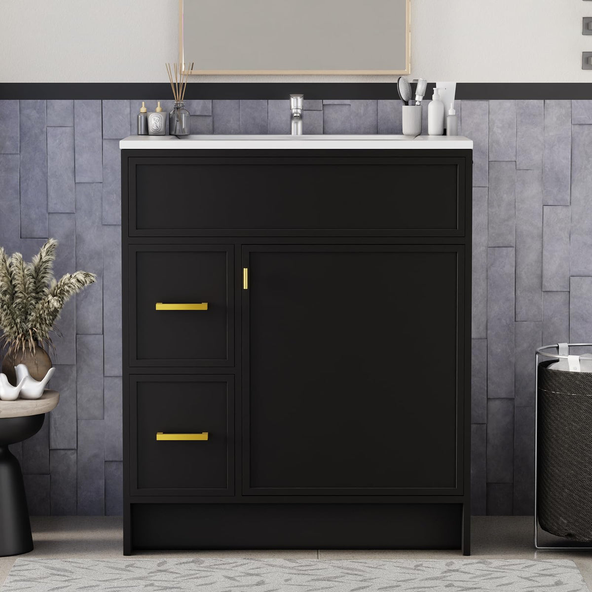Black Freestanding Bathroom Vanity with Sink 30inch | 1doors and 2 Drawers