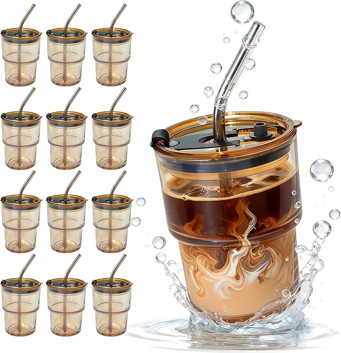 12 Packs Glass Tumbler with Lid and Straw Ice Coffee Cup Graduation Teacher Appreciation Gifts in Bulk Ideas End Year Christmas Back School Teacher Day Thank you Small Regalos Maestras Navidad