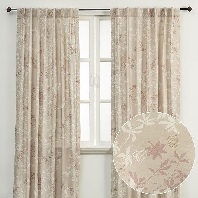 Maison d' Hermine Curtains for Living Room 100% Cotton 96 inch Length Two Panels Light Filtering Curtains for Bedroom Windows with Rod and Loop Pockets Drapes (Louxor Beige, 50" W x 96" L)