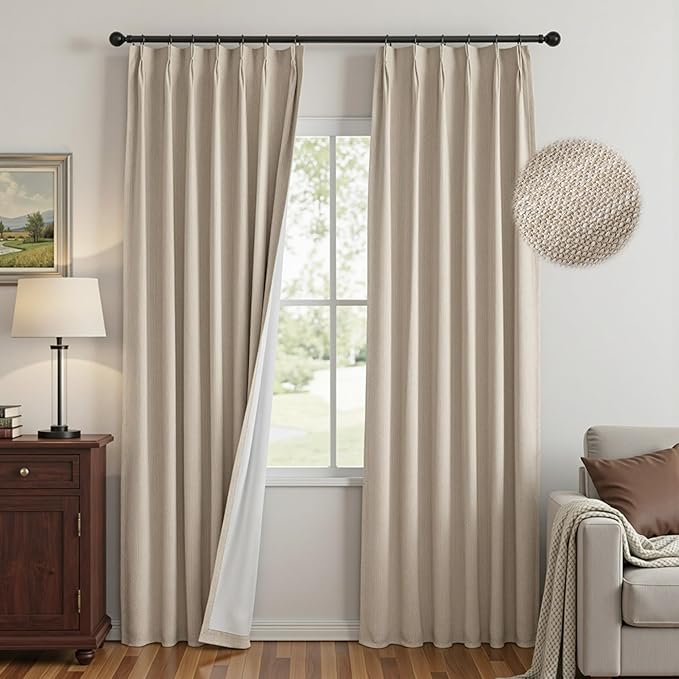 MYSKY HOME Taupe Blackout Curtains 108 inches Long Pinch Pleated Curtains for Living Room Bedroom 100% Room Darkening Black Out Window Drapes with Hooks Back Tab, 40" Wide per Panel, 2 Pieces
