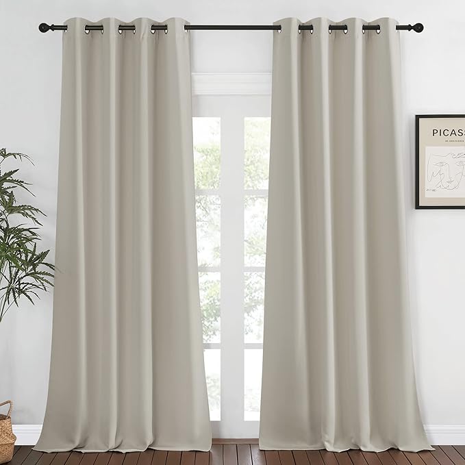 NICETOWN Blackout Natural Window Treatment for Living Room - Energy Saving Thermal Insulated Solid Grommet Sound Reducing Room Darkening Curtain for Bedroom (1 Panel, W52 x L108)