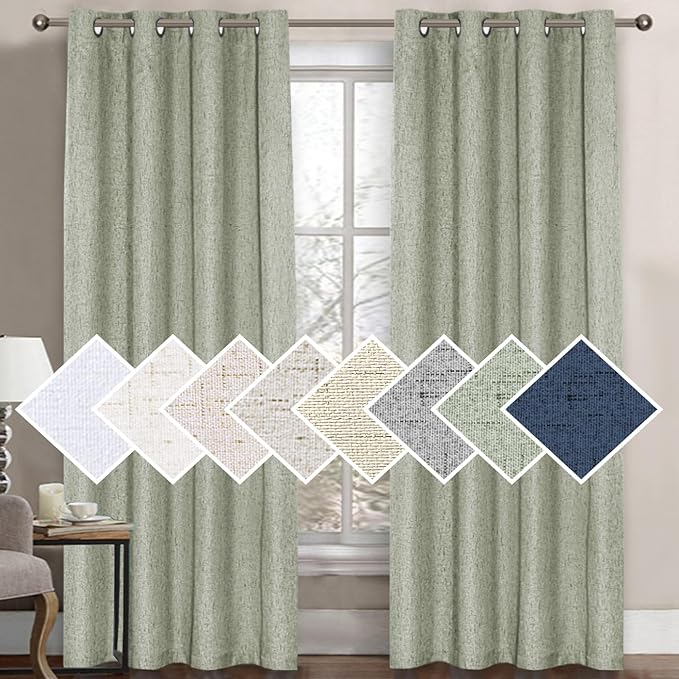 H.VERSAILTEX 100% Blackout Curtain for Bedroom 84 Inches Long Grommet Linen Face Full Light Blocking Curtain Drape for Living Room Thermal Insulated Linen Look Curtain 1 Panel, 52" W x 84" L, Sage