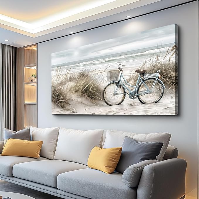 ERQINHUA Modern Canvas Print Wall Art Vintage Home Decorlawn Painting With Marine Beach Landscape Painting Office Living Room Bedroom Restaurant Wall Decor Home Decorcan Be Hung Directly 24x48 In