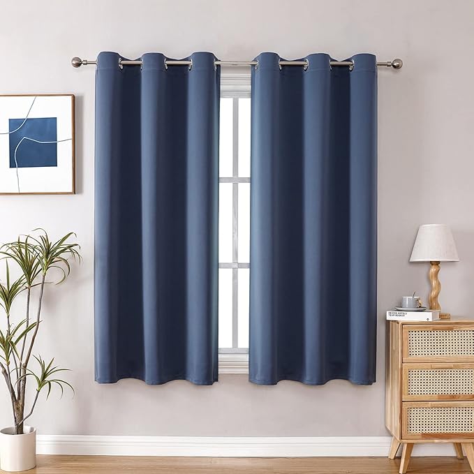 ChrisDowa Grommet Blackout Curtains for Bedroom and Living Room - 2 Panels Set Thermal Insulated Room Darkening Curtains (Stone Blue, 42W x 63L)