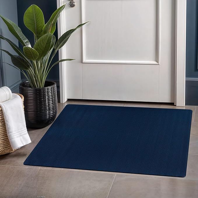 Beverly Rug Non-Slip Modern Entry Rug 2x3 Solid Traditional Rubber Backing Machine Washable Soft Thin Indoor Area Rugs for Living Room Stain Resistant Non Shedding Casual Carpet (2 x 3 Navy Blue)