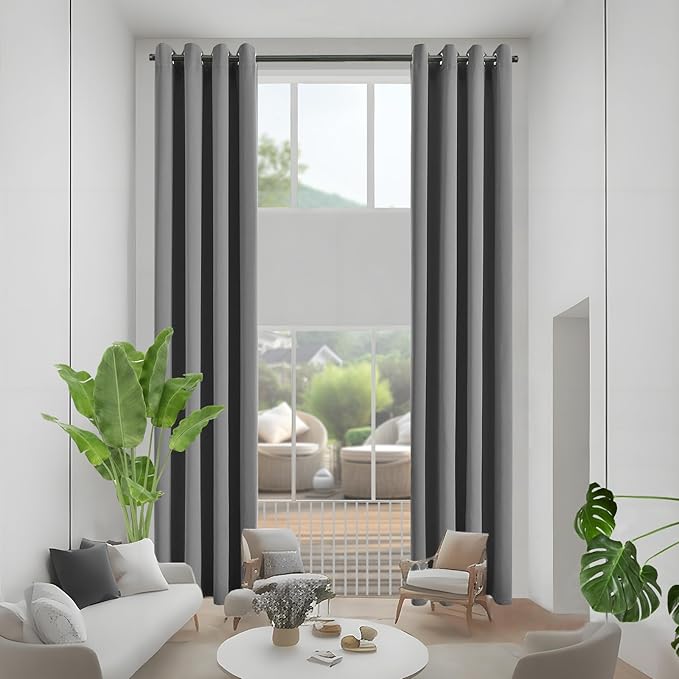 Blackout Curtains for High Ceiling, Extra Long Thermal Insulated Solid Grommet Window Curtains Drapes for 2 Story High Living Room Loft, Set of 2 Curtain Panels 52 W x 188 L Inches Dark Gray