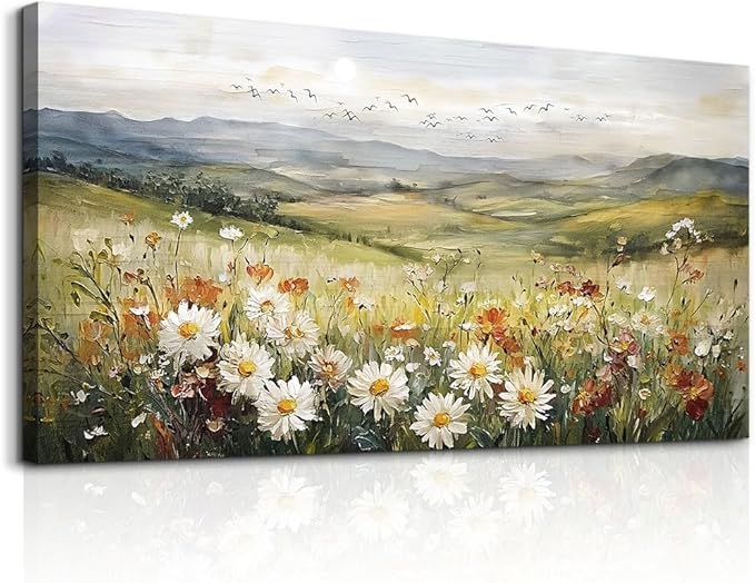 FUHAIHUA Canvas Wall Art For Living Room Large Framed Wall Decor For Bedroom Modern Office Wall Decorations Prairie Flowers Landscape Painting Farmhouse Pictures Artwork Home Decor 20" x 40"