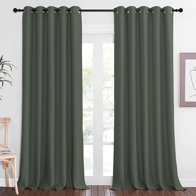 NICETOWN Sliding Door Window Treatment Blackout Patio Door Curtain Panels, Privacy Thermal Drapes for Bedroom Living Room Department with Grommet Top (Dark Mallard, W66 x L110)