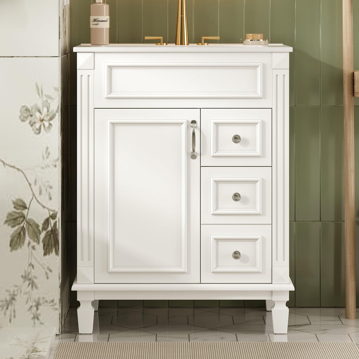 Virubi 24" Freestanding Bathroom Vanity with Ceramic Sink & Drawers, White