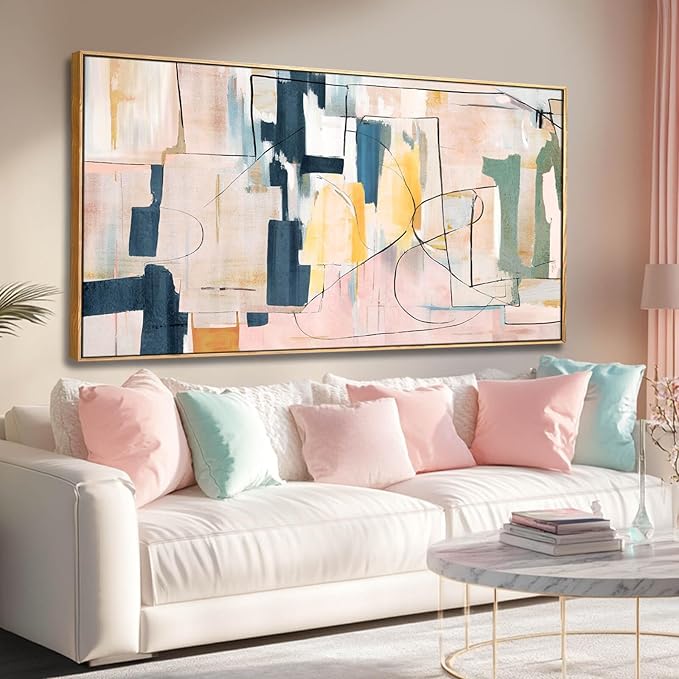 Artexist Pink Abstract Canvas Wall Art 24"x48" Office Decor Framed Wall Decor