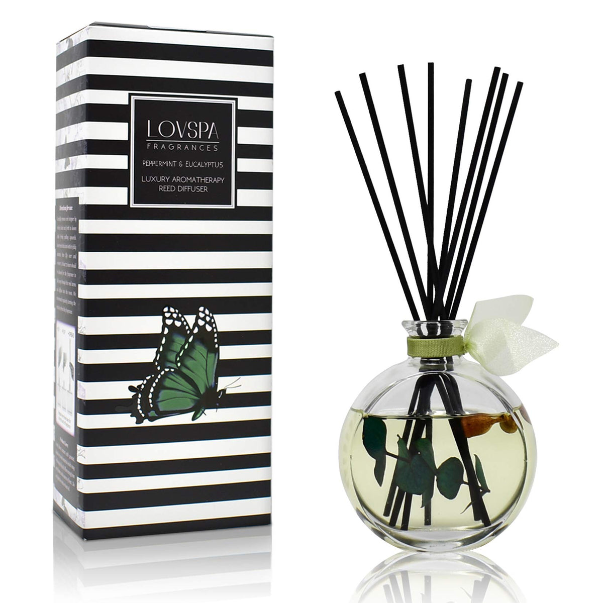 LOVSPA Reed Diffuser Set, Unwind Eucalyptus & Mint Scented Oil Diffuser with Sticks, Home Fragrance Accessories for Bathroom Shelf Decor, Aroma Diffusers for Home or Office Desk, USA Made