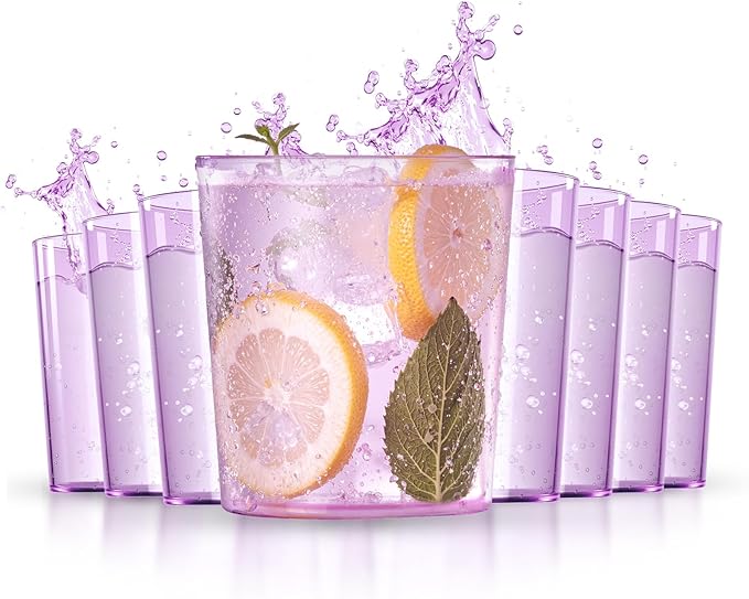 Liacere Plastic Drinking Glasses (Set of 12) 14 oz Purple Plastic Glasses Colors，Kitchen Water Glasses Cup, Bar Tumbler Glassware Set for Beer, Juice, Cocktail, Whiskey, Milk for Valentine’s Day