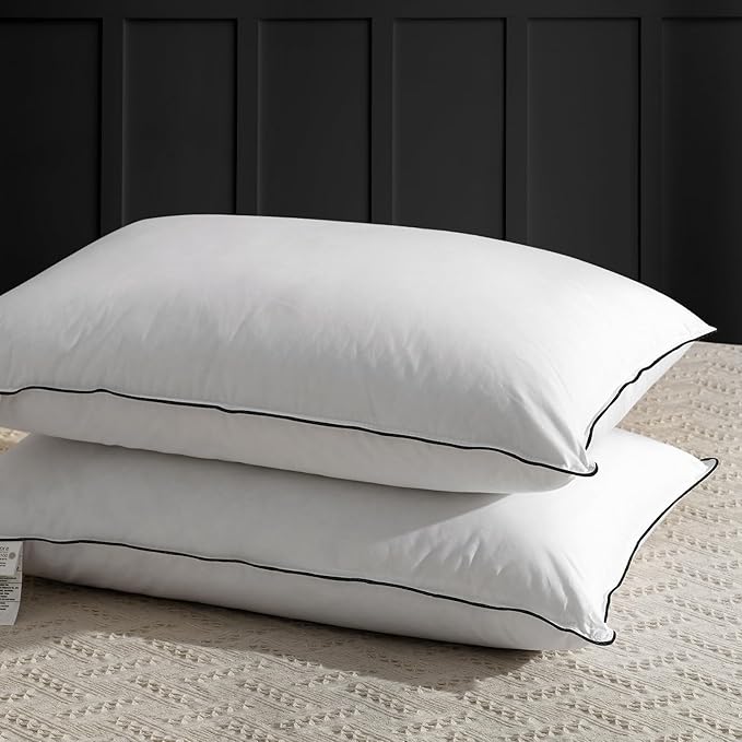 APSMILE Medium Firm Feathers Down/Poly Pillow Standard Size Set of 2, Luxury Feather Pillow for Sleeping, 100% Organic Cotton Cover Hotel Bed Pillow Wrapped in Polyester (White, 20"x26")
