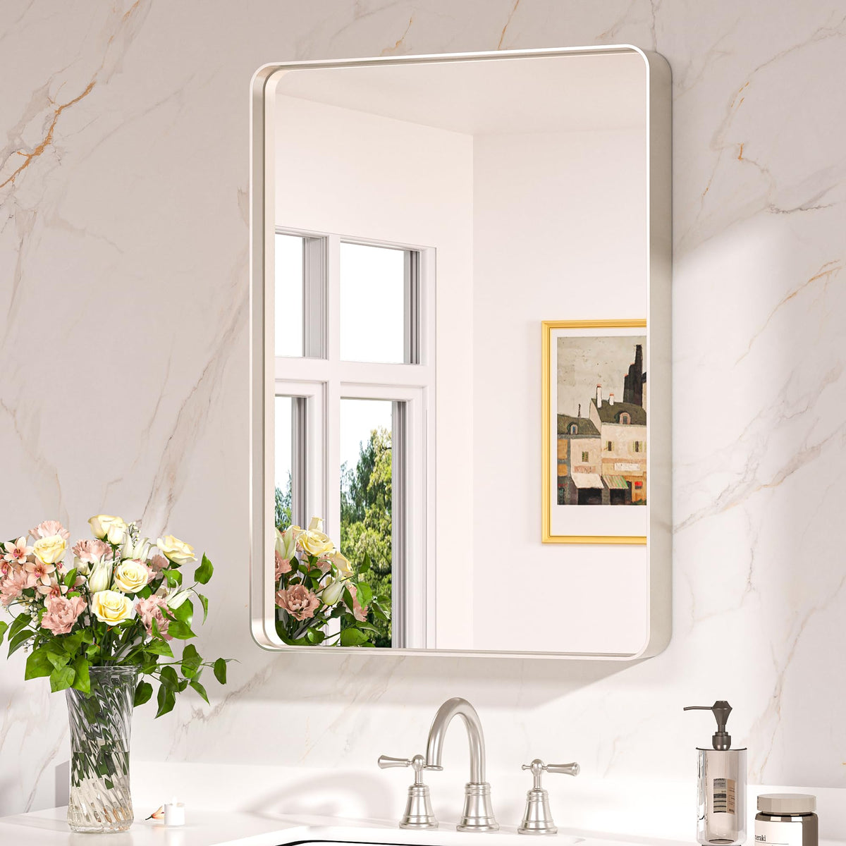 Keonjinn 22 x 30 Inch Brushed Nickel Bathroom Mirrors for Over Sink