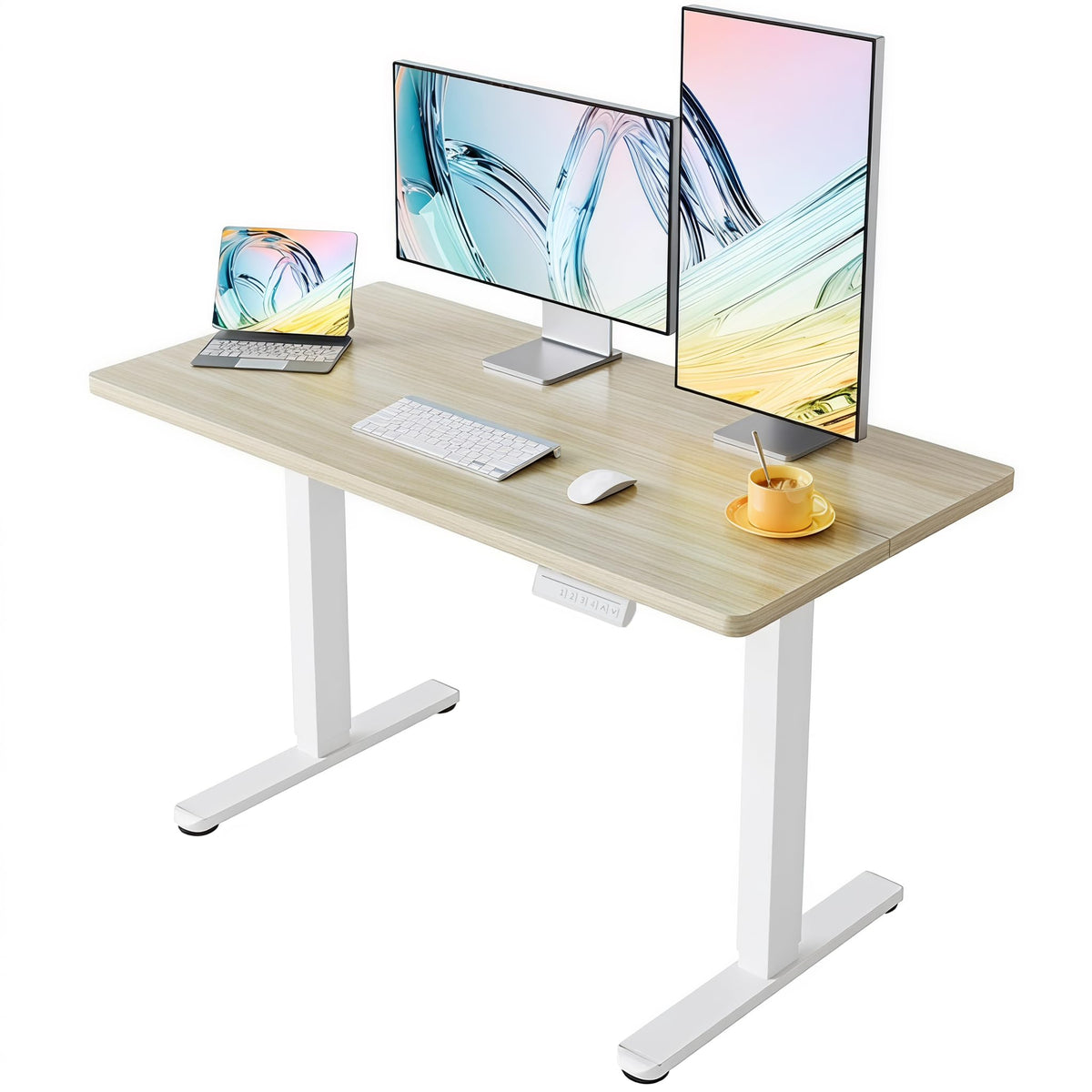 HUANUO 43x24 Inch Electric Standing Desk, Height Adjustable, Light Walnut