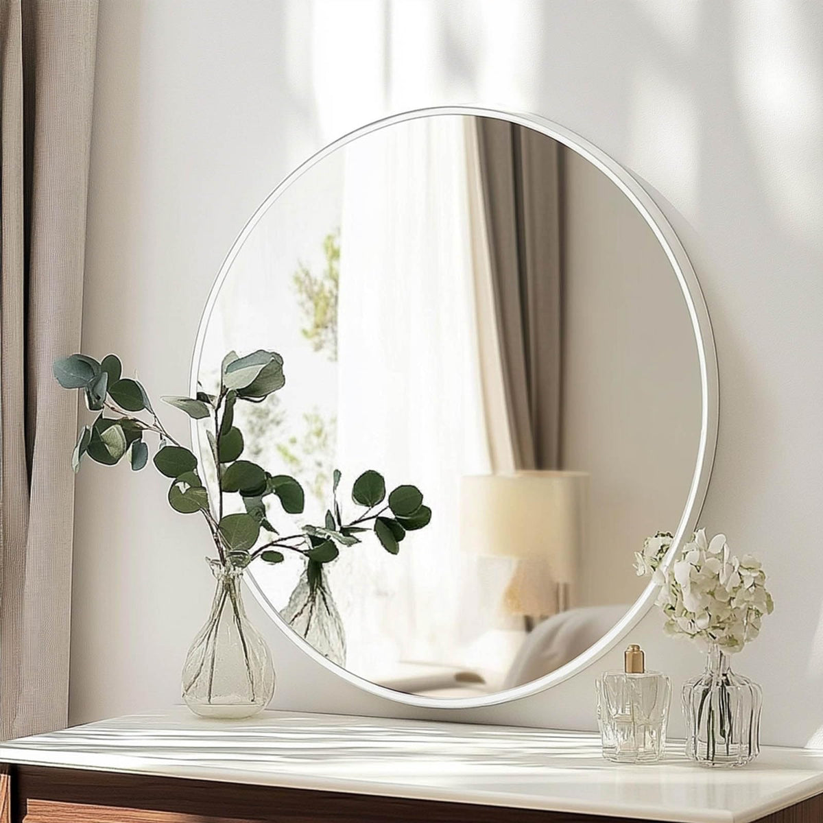 Oruii Large Round Mirror, 30 inch White Circle Mirror, White Metal Frame