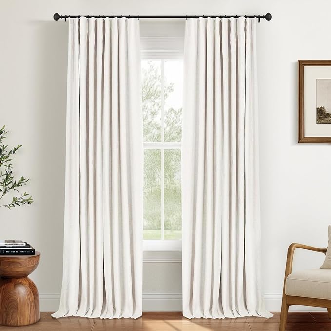 INOVADAY 100% Blackout Curtains for Bedroom, Black Out Curtains 120 Inch Long, Clip Rings Linen Blackout Drapes, Thermal Insulated Room Darkening for Living Room, 2 Panels - Beige,W50xL120
